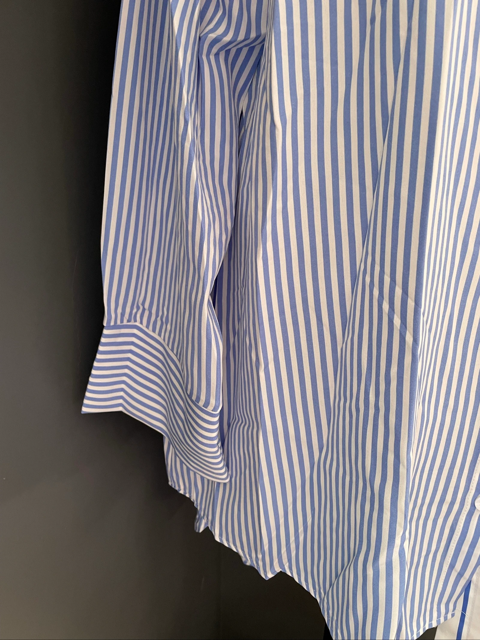 💖 chemise longa branca e azul céu listrada tamanho grande 56 oversize assimétrica 💖 – photo 3